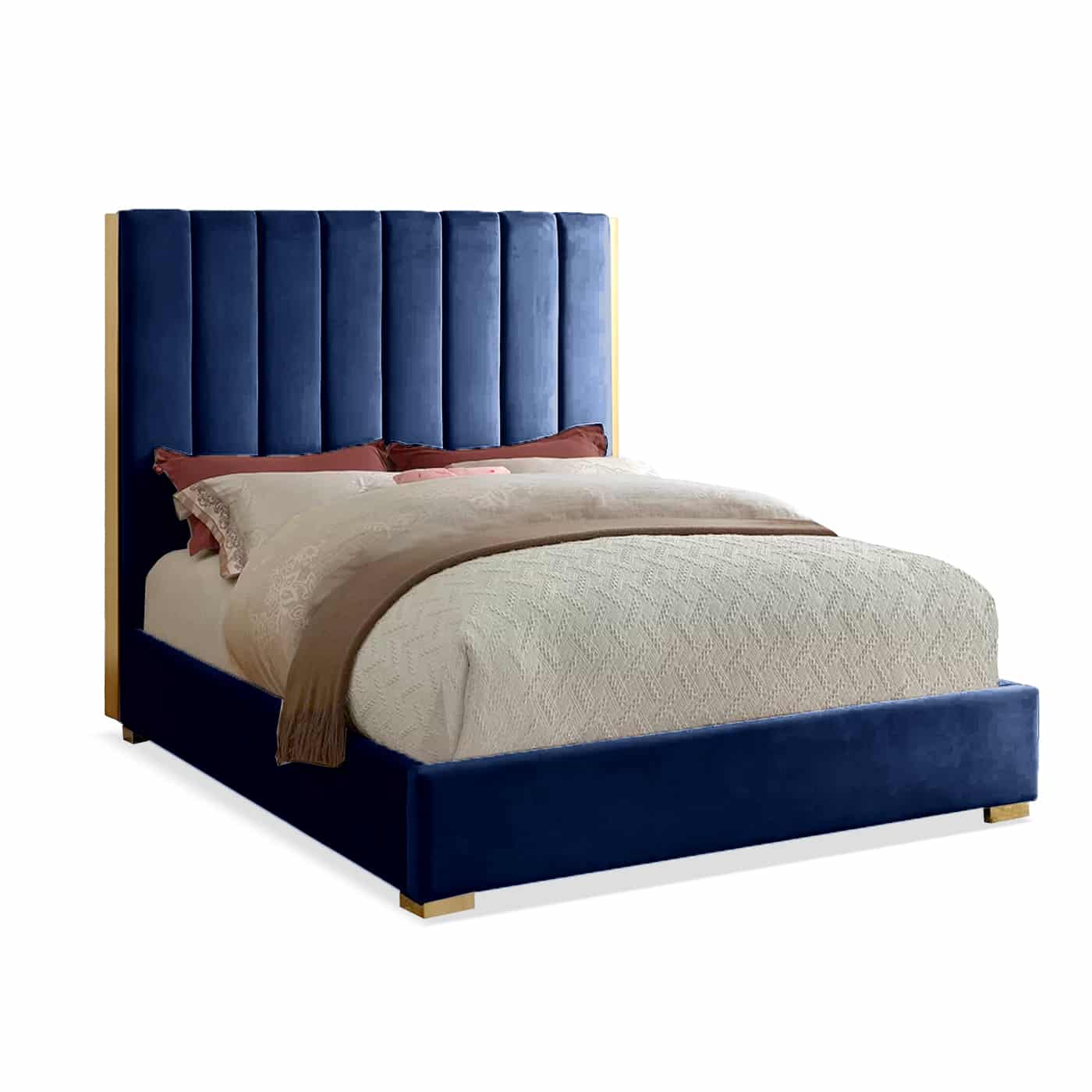 Bed Omar Queen Size In Velvet Blue Tuka Furniture Packages Home